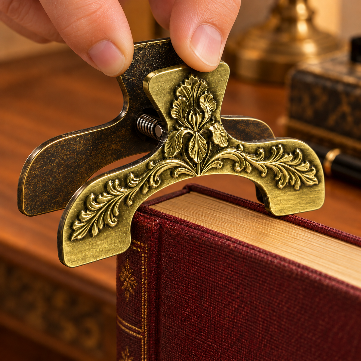 Antique Gold Floral Metal Book Page Holder Clip
