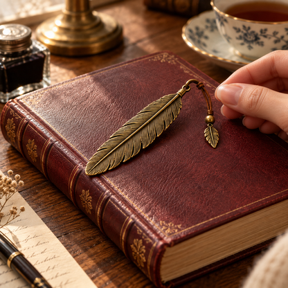 Antique Gold Feather Bookmark