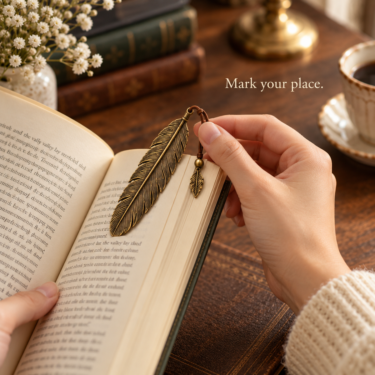 Antique Gold Feather Bookmark