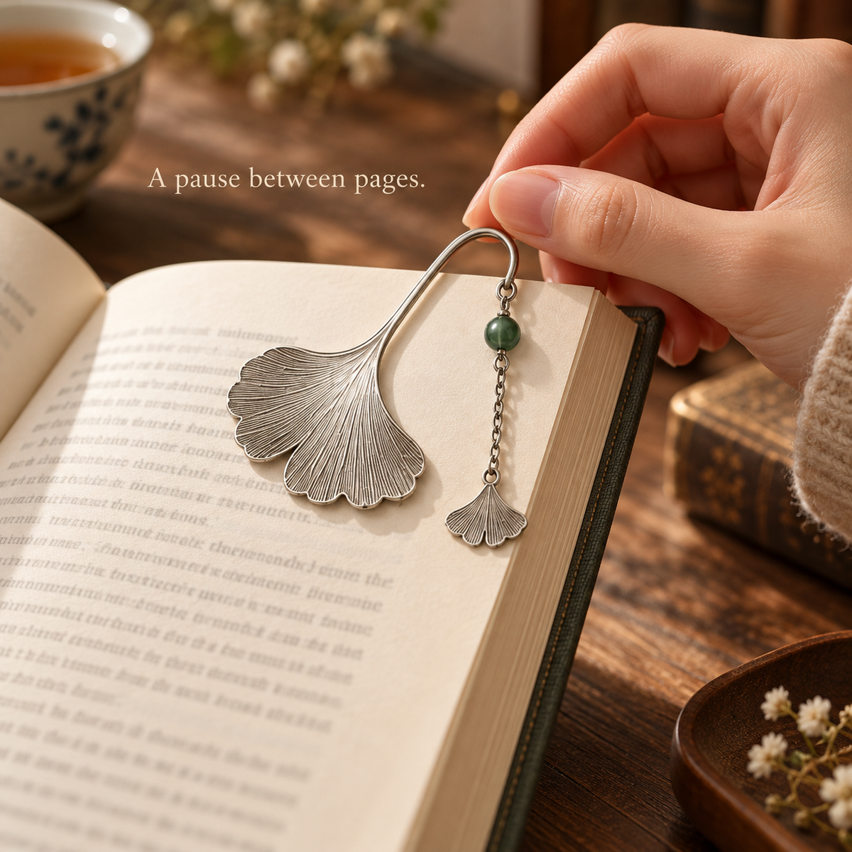Silver Ginkgo Leaf Bookmark