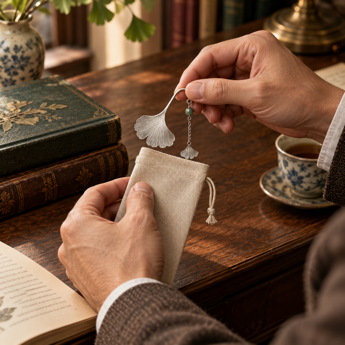Silver Ginkgo Leaf Bookmark