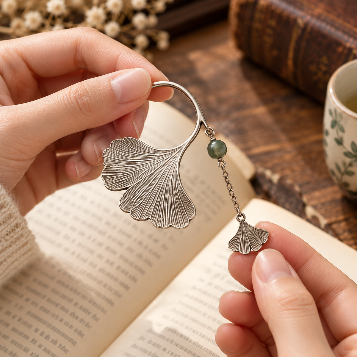 Silver Ginkgo Leaf Bookmark