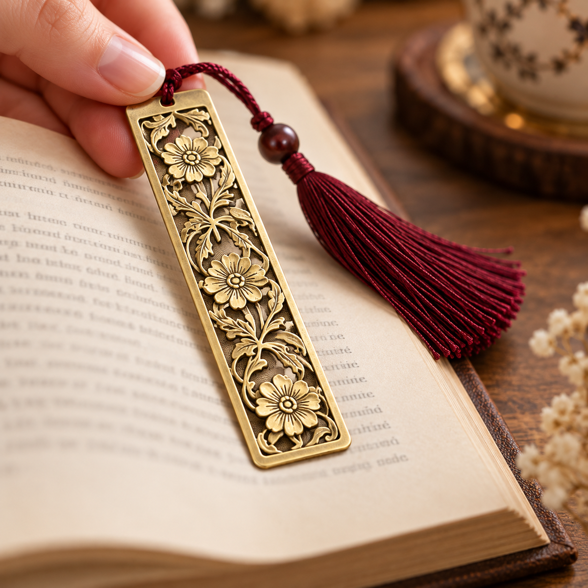 Floral Cutout Tassel Bookmark