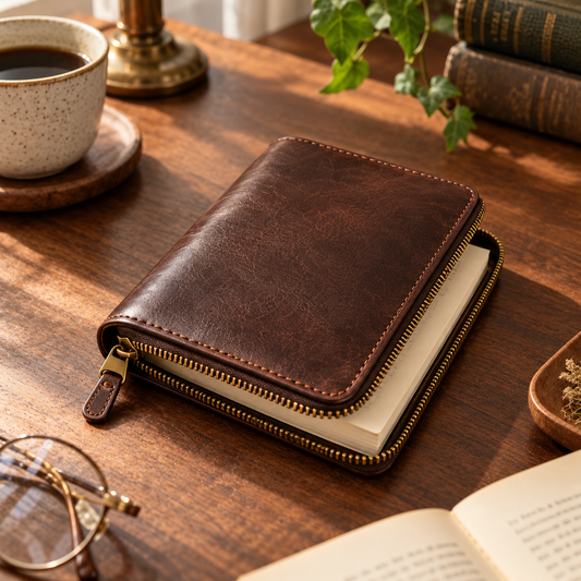 Dark Brown Zip-Around Book Cover