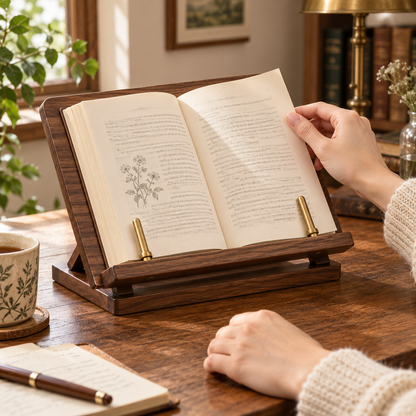 Walnut-Tone Wooden Reading Stand