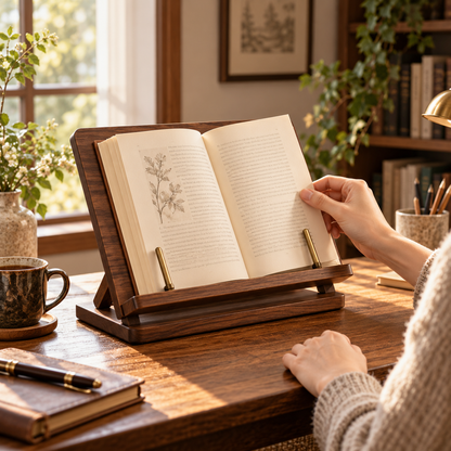 Walnut-Tone Wooden Reading Stand