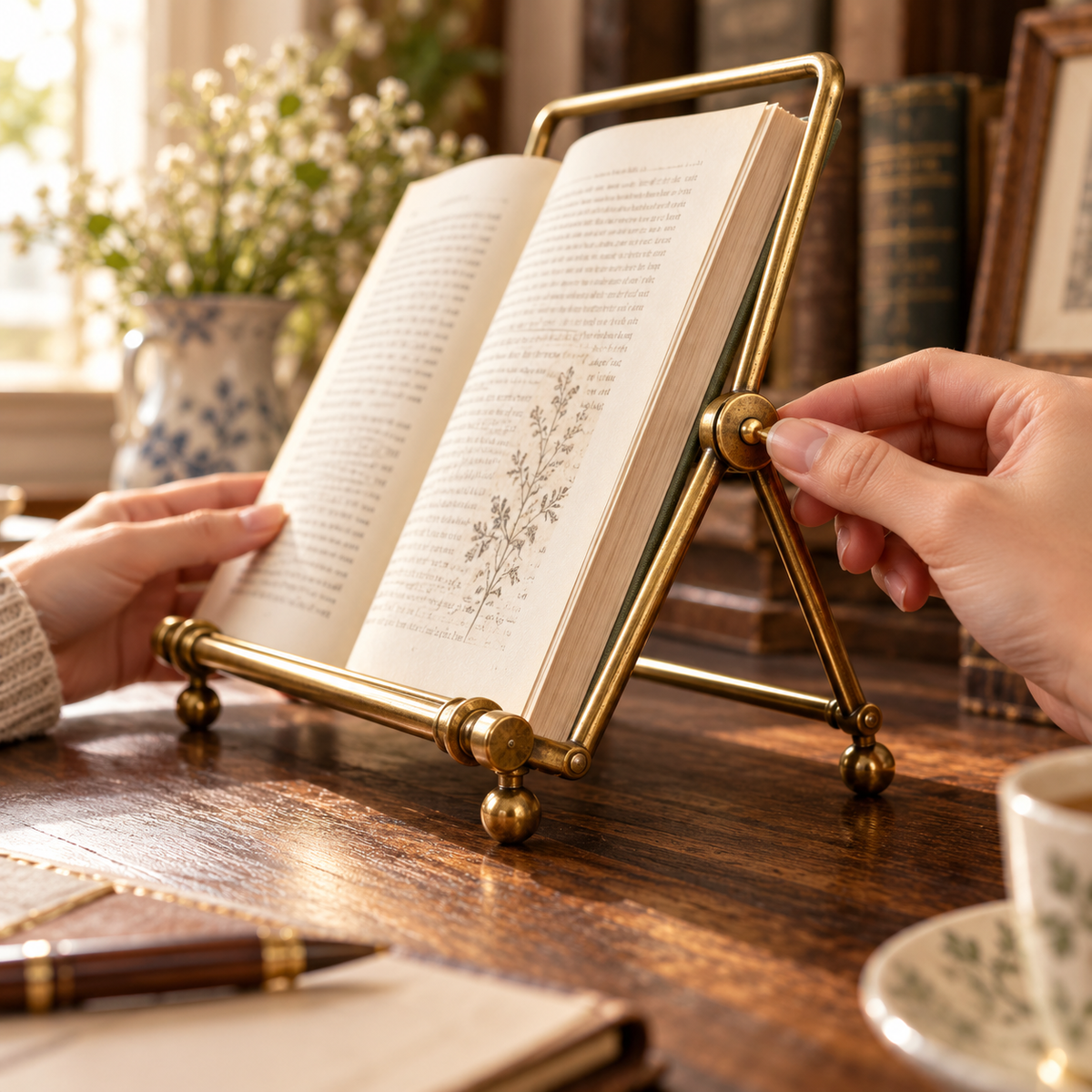 Brass-Tone Open-Frame Book Stand