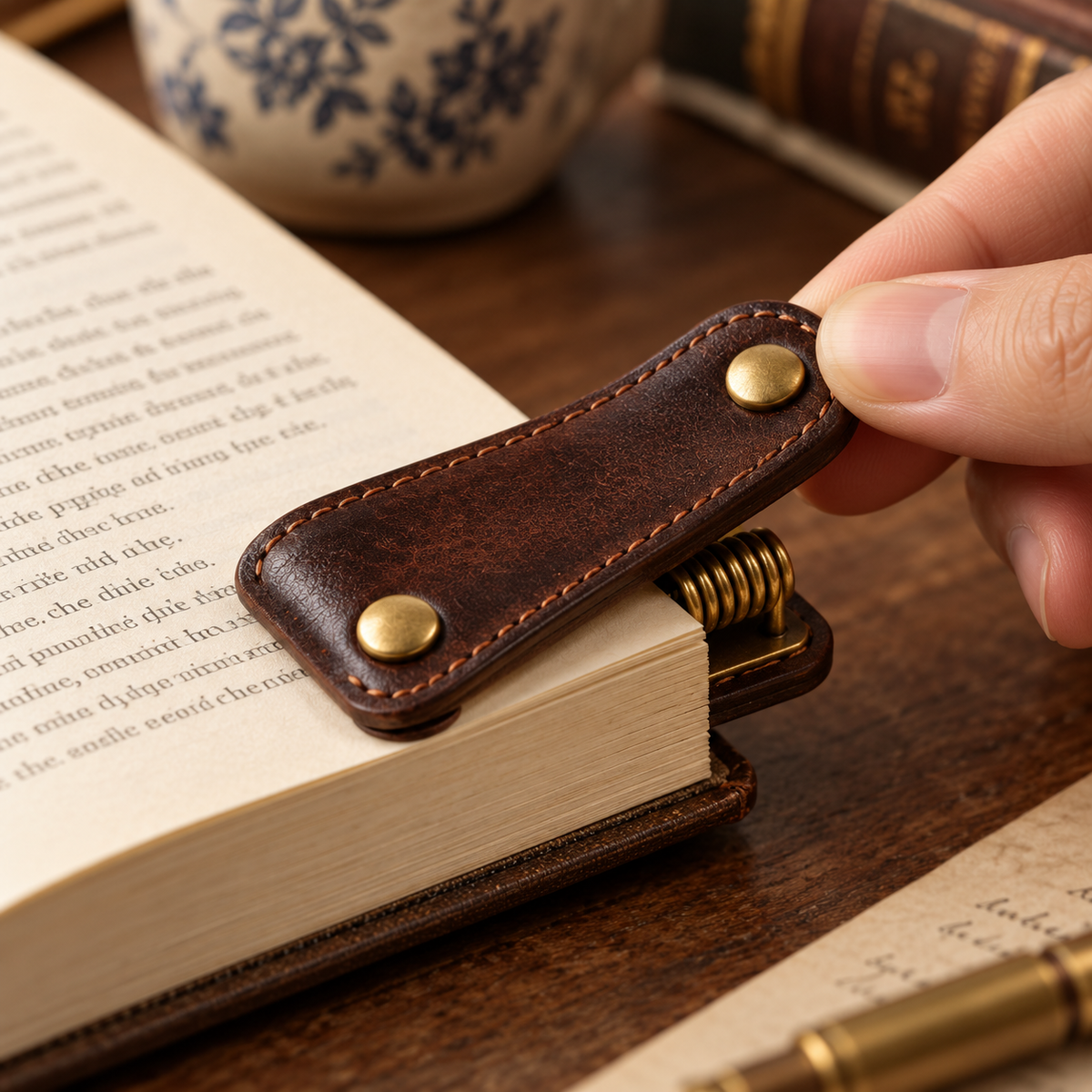 Brown Stitched Page Holder Clip