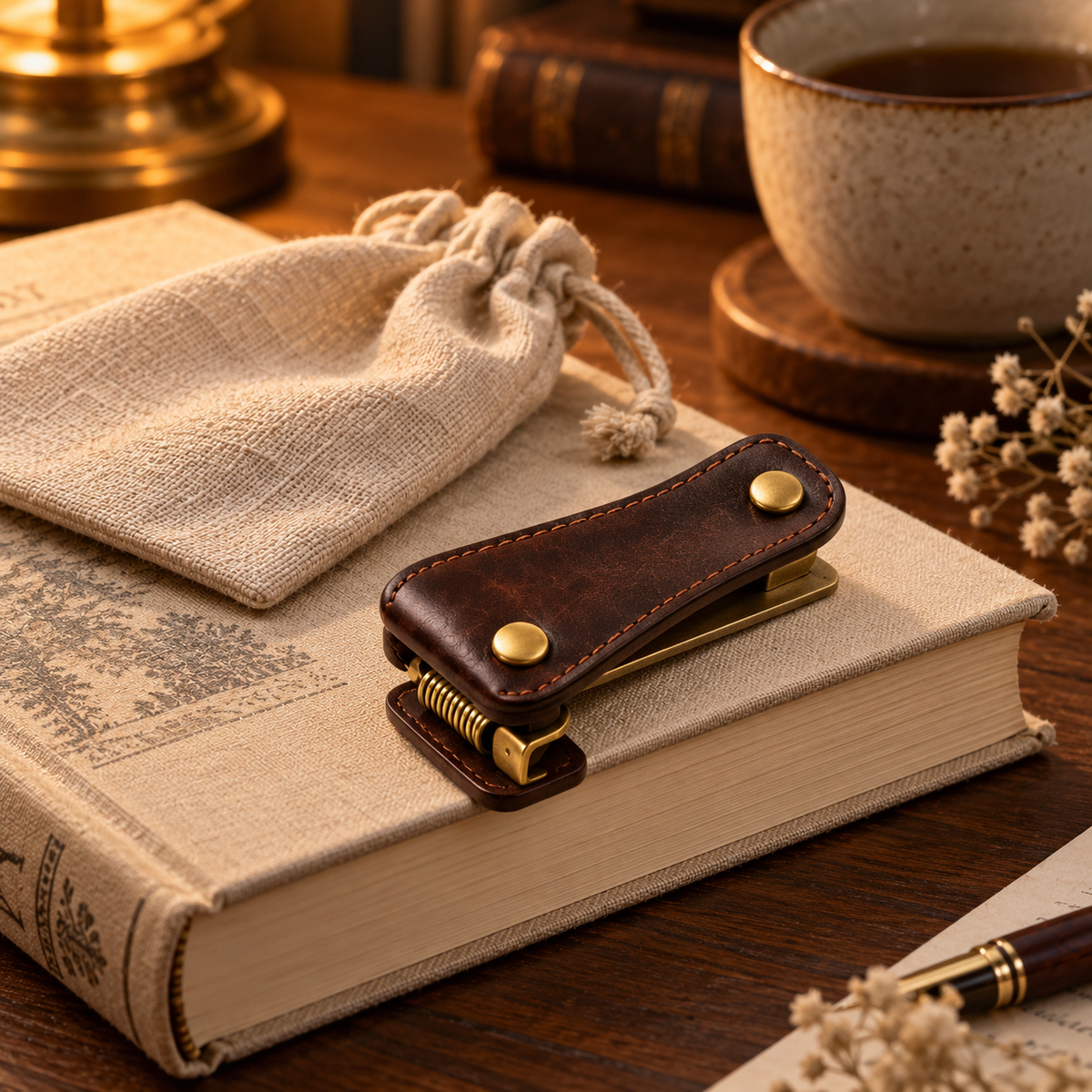 Brown Stitched Page Holder Clip