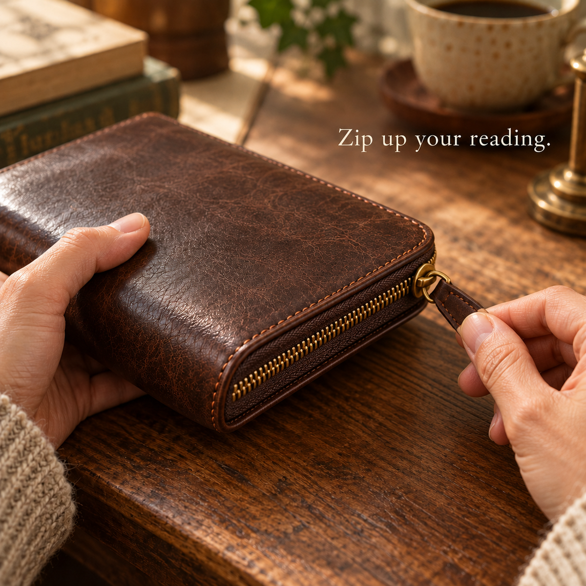 Dark Brown Zip-Around Book Cover